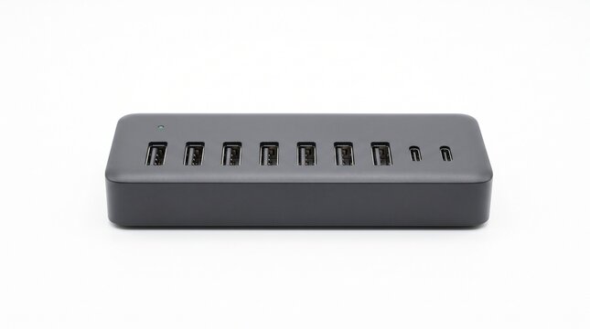 Modern USB hub with multiple ports and USB C for charging devices