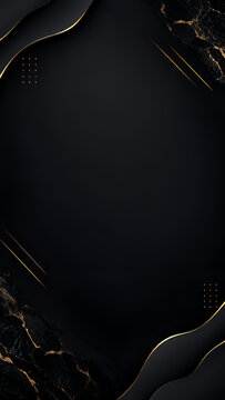 Dark black background with luxury gold geometric lines and dots accent