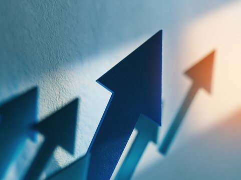 Blue arrows pointing upward on a textured background