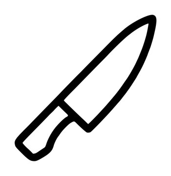 Hand-drawn chef knife vector icon, minimalist black outline illustration of a sharp kitchen blade with sturdy handle, perfect for culinary logos, cooking apps, recipe designs, and gastronomy branding