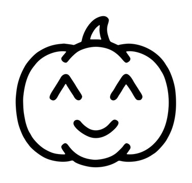 Happy Pumpkin Face Vector Icon with Unibrow Expression - Cute Halloween Jack O Lantern Character Design Line Art Illustration - professional high resolution commercial detailed commercial stock
