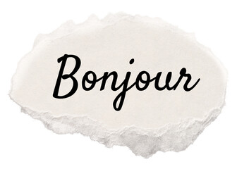Bonjour png word, torn paper digital sticker in transparent background © Rawpixel.com