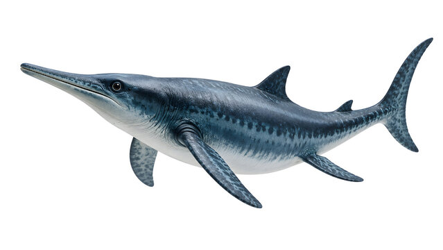 Blue Gray Ichthyosaur Swimming with Dorsal Fins and Dark Eyes