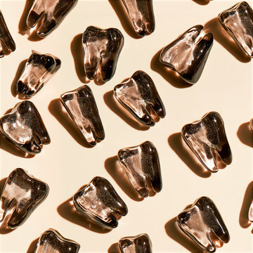 Transparent Glass Teeth Pattern with Hard Shadows on Beige Background