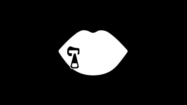 Animated icon of a zipped-shut mouth, mouth-closing motion, "be quiet" command, stop talking, lips sealed tight, dark background, looping motion graphics, 4K video.