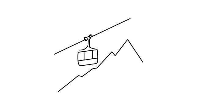 Cable Car Tram Ascending Mountain Wire Hand-Drawn Vector Icon Line Art Minimalist - professional high resolution commercial stock photography with clean composition, detailed commercial stock