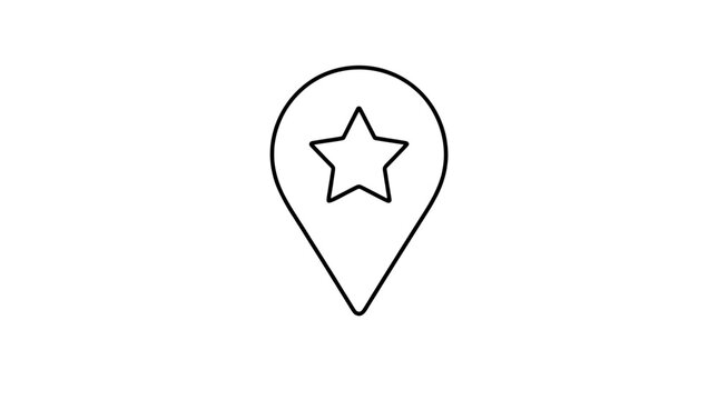 Geographical Pin Marker with Star Icon - Hand Traced Vector Line Art Location Symbol for Maps Navigation and Travel Applications Minimalist Black and White Outline Design