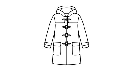 Hand drawn heavy wool duffel coat vector icon featuring toggle closures, attached hood, and large patch pockets - classic winter outerwear illustration for fashion, apparel, and clothing design © Sean