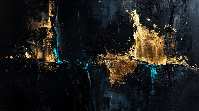 Abstract Black and Gold Oil Painting Textured Background