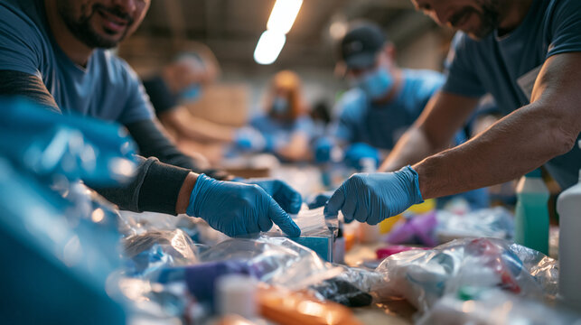 Volunteers Packing Emergency Relief Supplies and Donation Kits