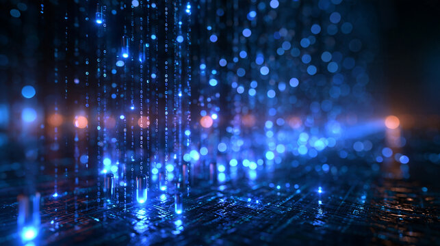 Abstract Blue Binary Code Stream and Digital Data Background