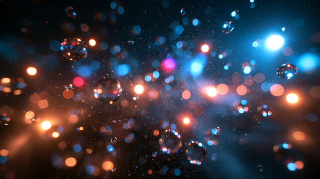 Abstract Bokeh Lights with Water Droplets Background