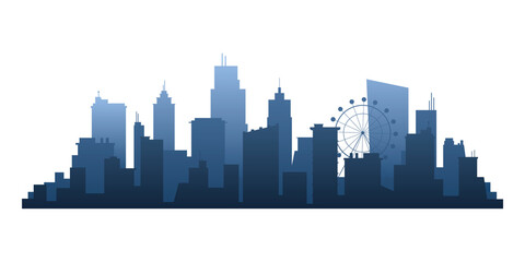 Obraz premium Blue silhouette cityscape png, transparent background