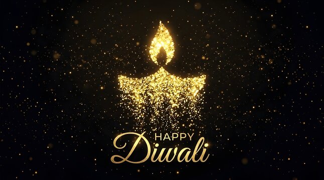 Happy diwali greeting card with glowing golden diya