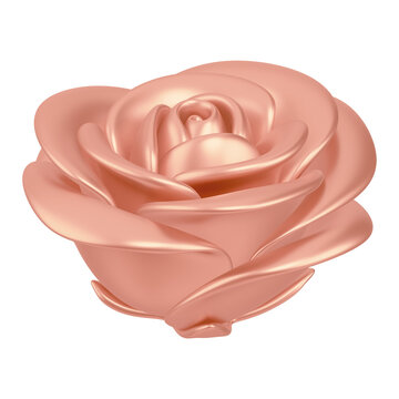 Copper gold rose png flower, 3D illustration, transparent background