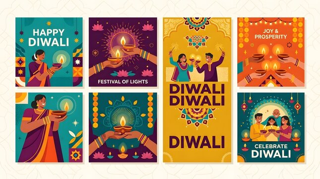 Diwali festival celebration social media post templates set