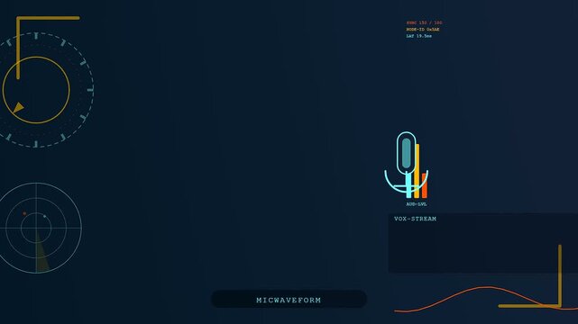 A digital livestream telemetry interface displays active audio analysis pulses with circular radar tracking grids alongside moving wave patterns on a dark blue virtual console screen