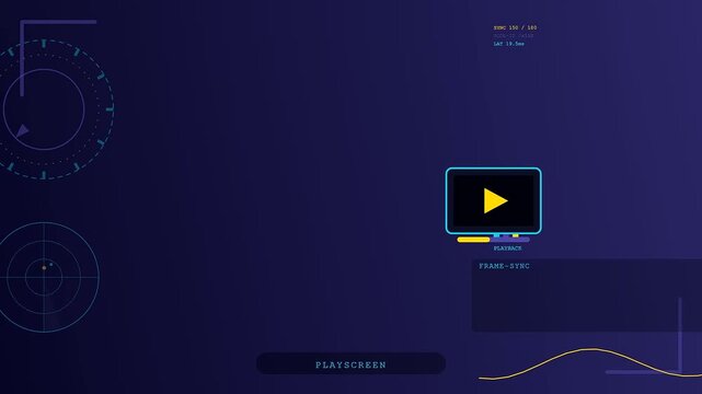 Digital interface showing a livestream telemetry feed with glowing circular indicators and a yellow play icon against a dark purple gradient background for modern web design
