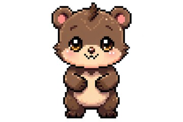 Obraz premium Adorable Brown Bear Cub Pixel Art Character Illustration High Quality Retro 8-Bit Style Graphic Asset