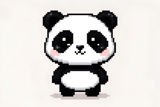 Adorable high quality pixel art panda bear character illustration with a cute face and black and white fur design