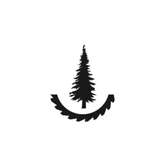 Obraz premium saw blade logo design, symbol, icon, vector, industry, vintage, wood sawing logo, carpentry and pine tree, woodworking