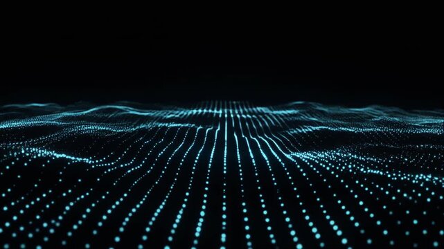 Abstract blue digital wave background with glowing particles and futuristic technology data grid concept