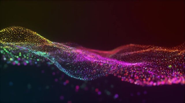 Abstract colorful glowing particle wave dynamic background digital technology design motion