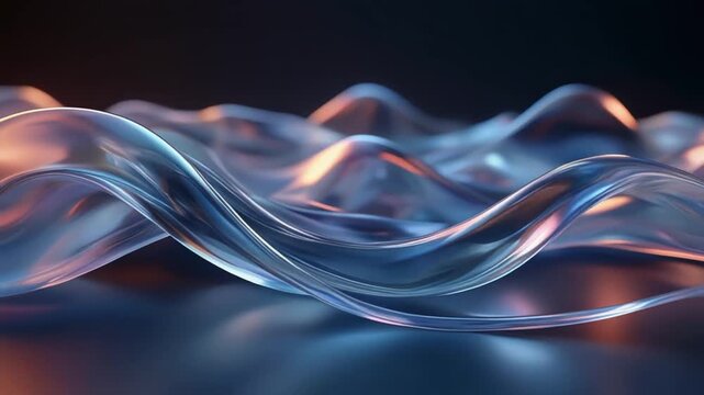 Abstract glass waves background with smooth flowing transparent shapes and cinematic lighting