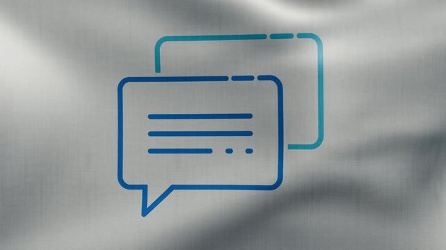 Chat icon on a flag with fluttering fabric in continuous motion