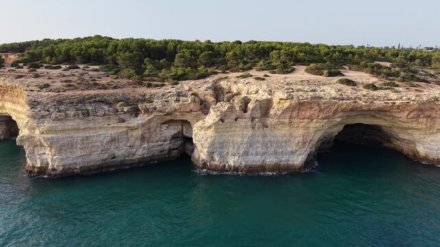 Aerial view of benagil sea caves in algarve, portugal