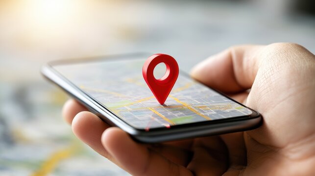 Smartphone with map, 3D Map pins, GPS, navigator pin checking points, 3D World Map icon, technology and application mobile smart phone with mobile, delivery tracking, transportation, generate by AI