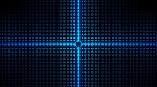 青いLEDドットグリッドとクロスラインが光る近未来的なデジタル抽象背景