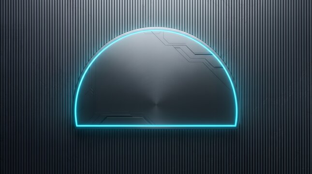 ネオンブルーが光る近未来的なサイバーパンク風メタリックフレーム背景