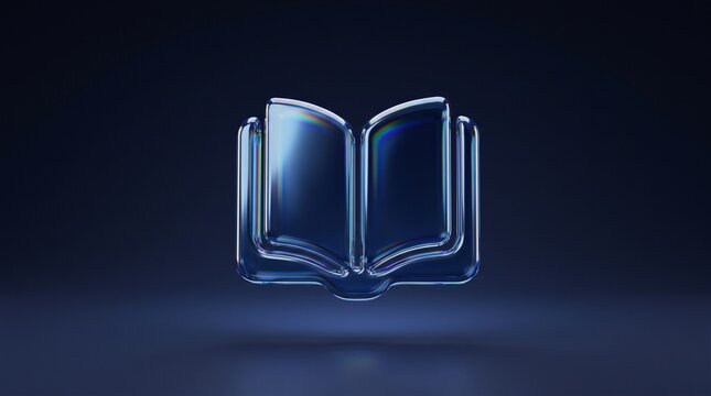 Glossy blue book icon rendering with iridescent highlights