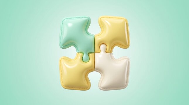 Interlocking puzzle pieces form a colorful three dimensional arrangement