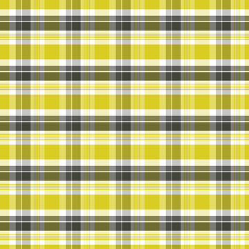 Vibrant yellow, charcoal grey, and white plaid seamless pattern background for fabric design
