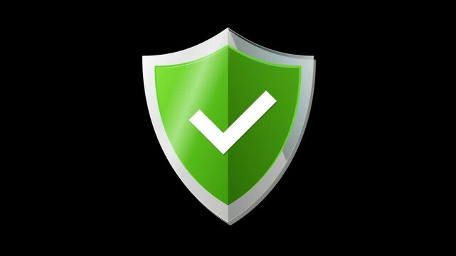 Futuristic Metallic Shield with Glowing Green Checkmark Animation on Deep Black Studio Background