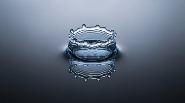 Water droplet splash with reflection on a dark surface