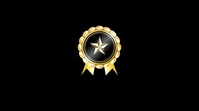 Luxury Gold Award Badge Animation Glowing Against Solid Deep Black Background Motion Graphics
