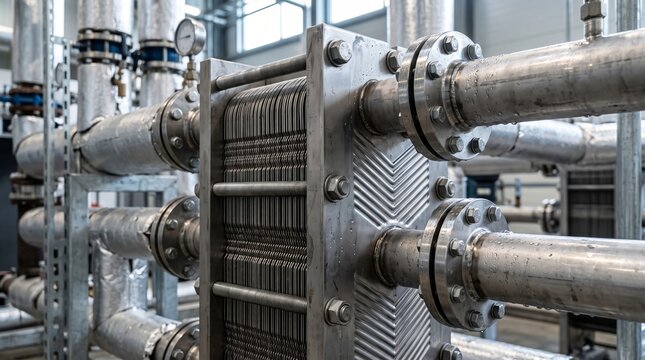 Plate heat exchanger industrial equipment for data center waste heat recovery system with insulated pipes and flanges