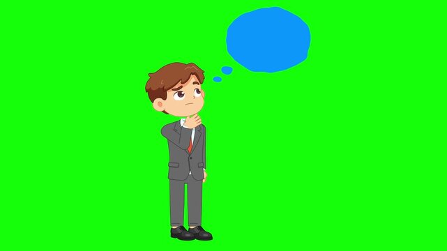 Businessman thinking with thought bubble concept animation on green screen background. 