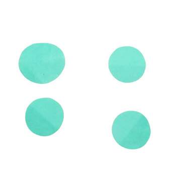 Four irregular turquoise paper circles on a plain background isolated on a transparent background
