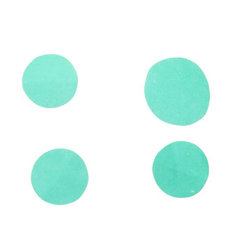 Four irregular turquoise paper circles on a plain background isolated on a transparent background
