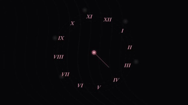 Mystic space clock with Roman numerals and glowing central sun