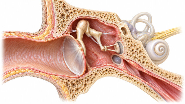 Human Middle Ear Anatomy Cross Section with Auditory Ossicles