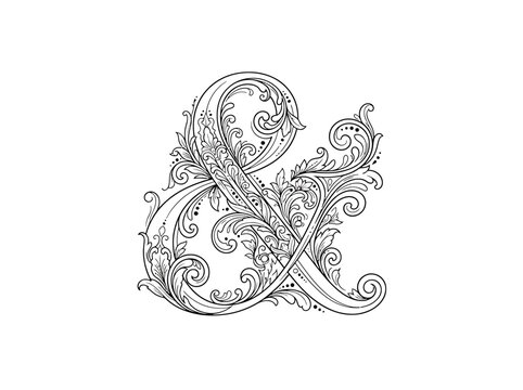 Ornate decorative ampersand symbol with intricate swirling patterns and floral motifs.