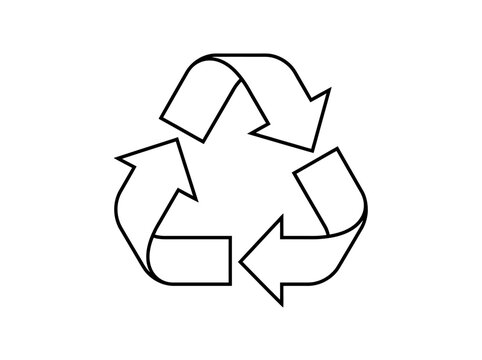 Simple black outline drawing of the universal recycling symbol representing environmental sustainability.