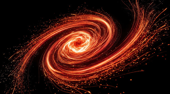 Fiery spiral of light energy swirling in a dark and dramatic abstract design