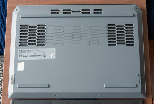 ZAPOPAN, MEXICO - SEPTEMBER 18, 2026: Bottom cover view of Lenovo Legion Y740 laptop chassis.
