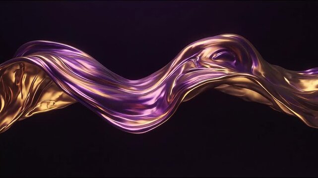 Luxury purple liquid chrome flowing in elegant waves on black, abstract motion graphics loop.